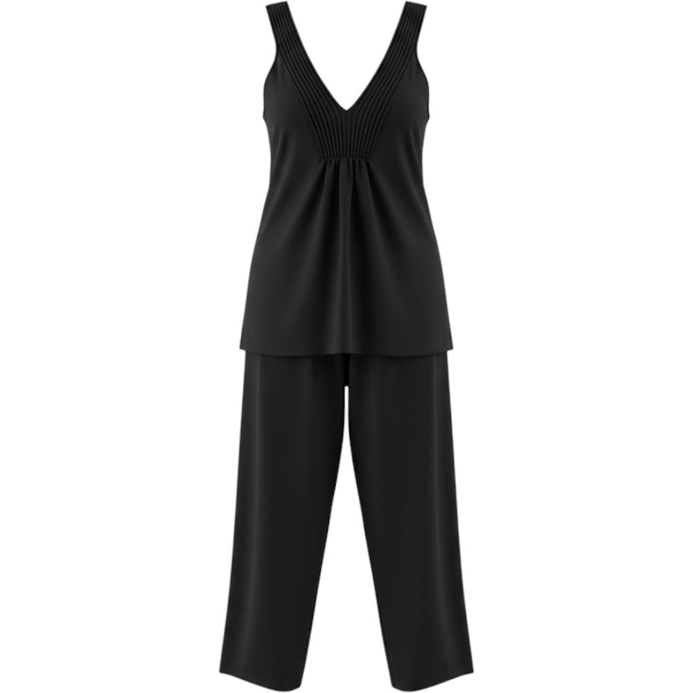 Oscar de la Renta Pajama Set Womens M Black Rayon Stretch Tank Pants Lounge